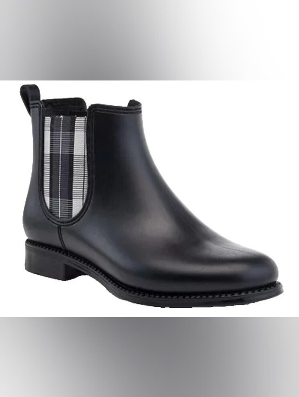 NWOT Henry Ferrera Black Chelsea Rain Ankle Boot with Patterned Elastic Size 7